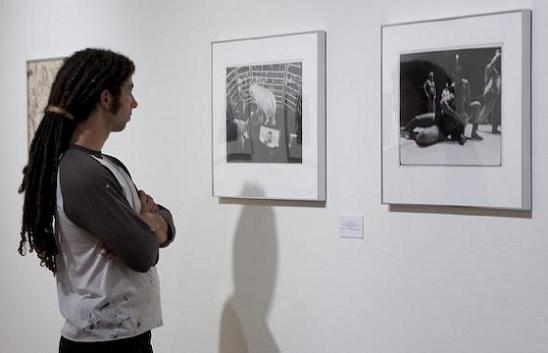 Nick Clawson Taking int the images in the Hyde Gallery (Photo: Robert Sanchez)
